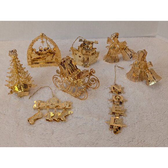 Lot of 8 Danbury Mint Annual Christmas Ornaments 2000's 23k Gold plated on Brass - Picture 3 of 7